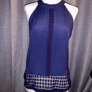 Bleuh Ciel Navy Tank with Crochet Detail